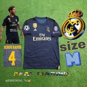 Adidas Real Madrid CF Sergio Ramos #4 2019/2020 Away Indigo Jersey UCL Patches M